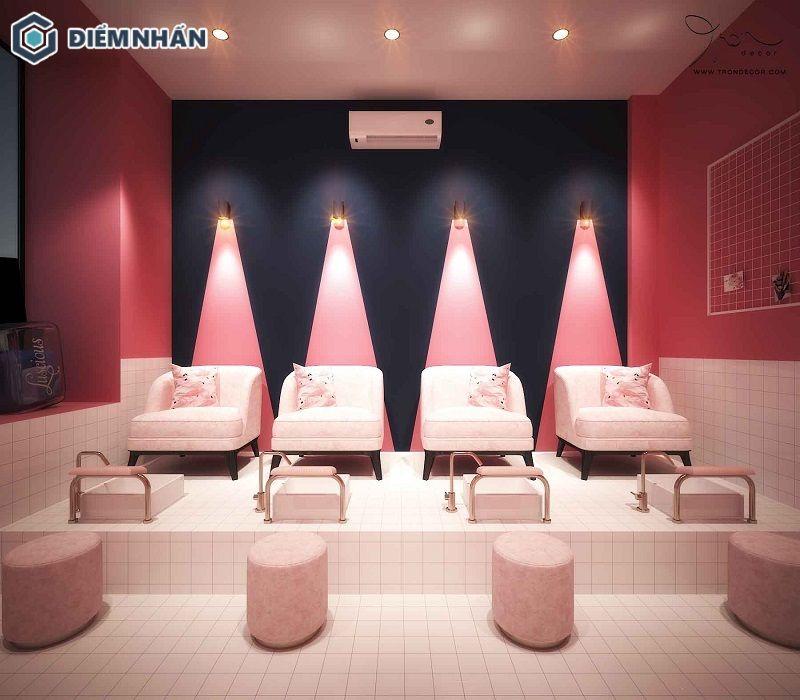 Tiệm nail phong cách vintage được trang trí với những màu sắc xưa cũ