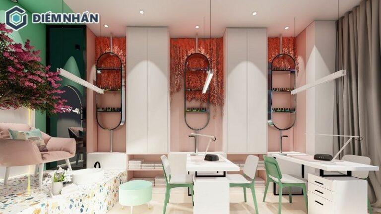 Tiệm nail cổ điển dùng nội thất có tính đối xứng