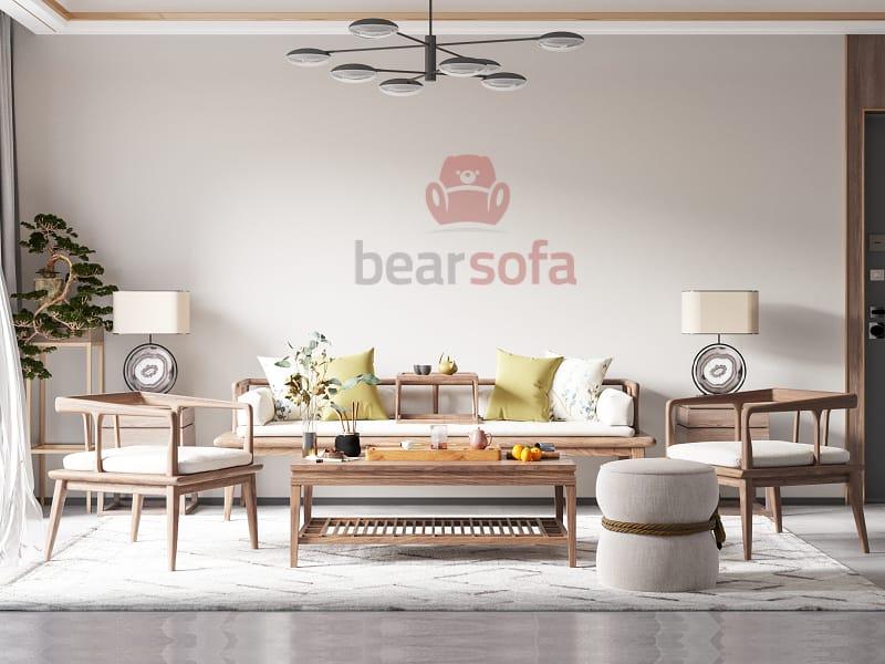 Ghế sofa gỗ có kèm đệm ghế gỗ đang là xu hướng lựa chọn bàn ghế phòng khách hiện nay